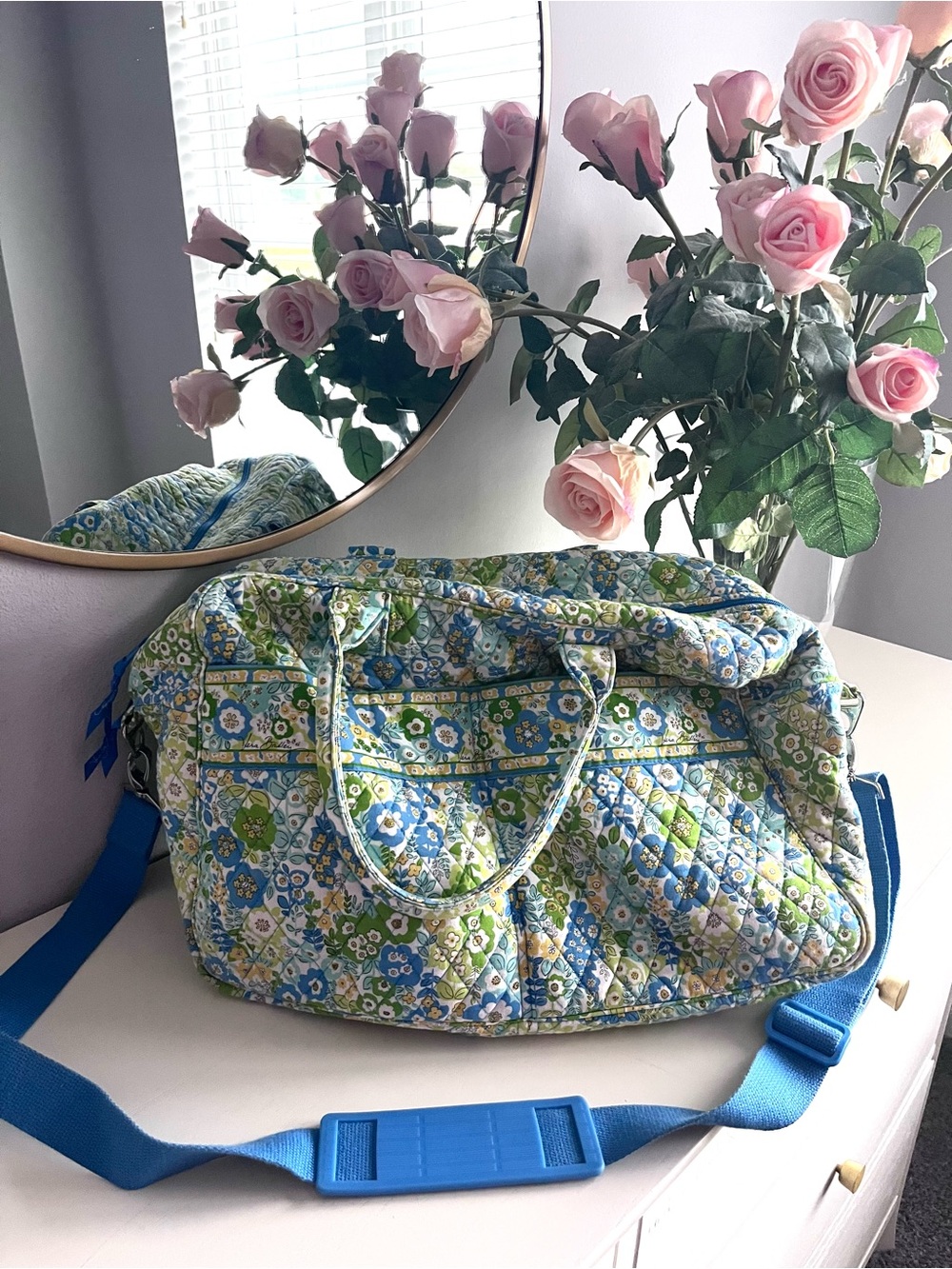 Vera Bradley Quilted Floral Travel Weekender Bag in Blue & Green